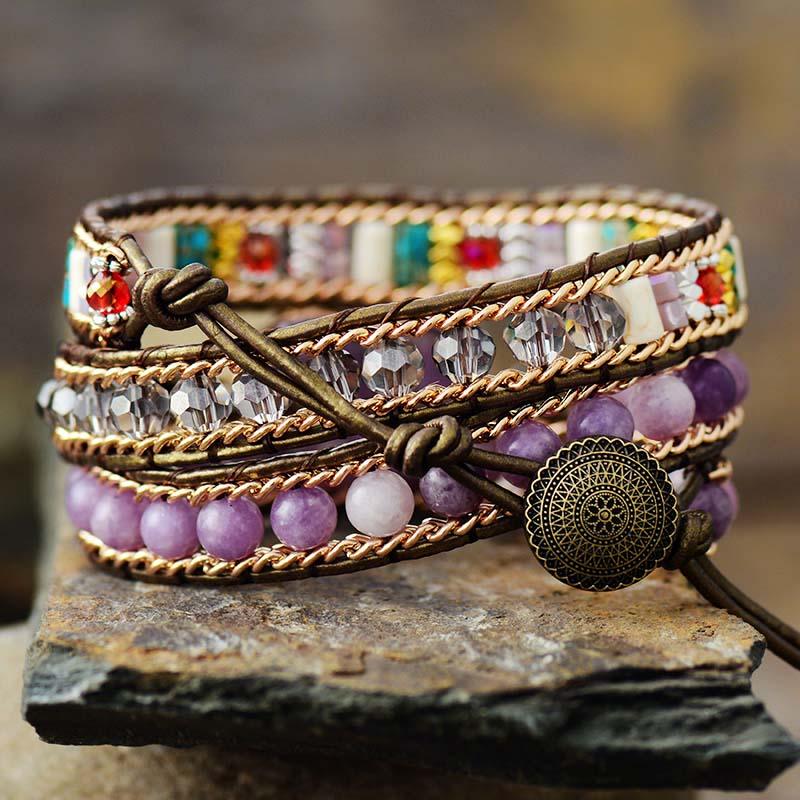 Amethyst Heart Charm & Beads Wrap Bracelet - Womens Bracelets Crystal Bracelet - Allora Jade