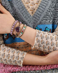 Amethyst Heart Charm & Beads Wrap Bracelet - Womens Bracelets Crystal Bracelet - Allora Jade