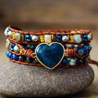 Jasper & Blue Apatite Heart Charm Wrap Bracelet - Womens Bracelets Crystal Bracelet - Allora Jade