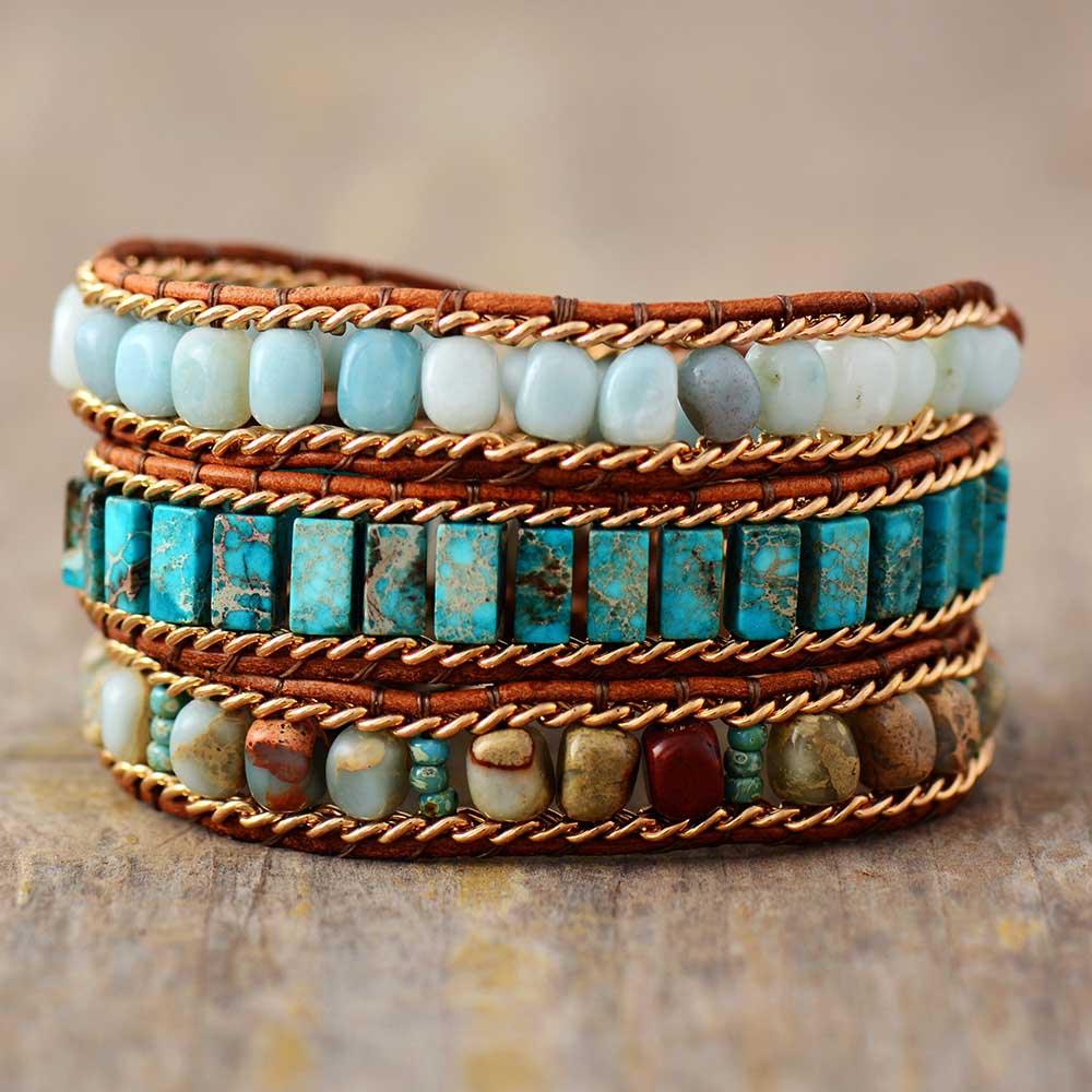 Jasper & Amazonite Wrap Bracelet - Womens Bracelets Crystal Bracelet - Allora Jade