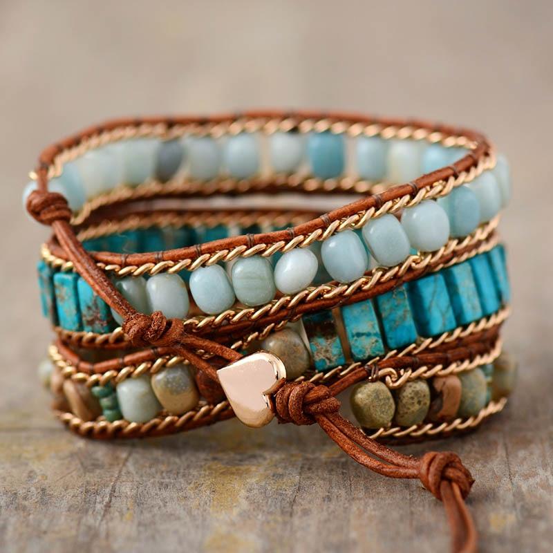 Jasper & Amazonite Wrap Bracelet - Womens Bracelets Crystal Bracelet - Allora Jade