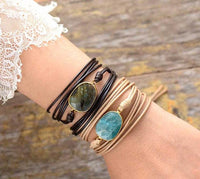 Natural Amazonite Charm Wax Cord Wrap Bracelet - 2 colours - Womens Bracelets Crystal Bracelet - Allora Jade