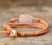 Natural Rose Quartz Charm Leather Wrap Bracelet - Womens Bracelets Crystal Bracelet - Allora Jade