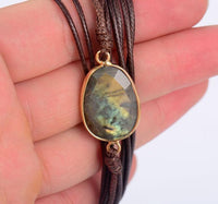 Natural Labradorite Charm Wax Cord Wrap Bracelet - 2 colours - Womens Bracelets Crystal Bracelet - Allora Jade