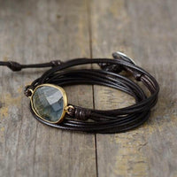 Natural Labradorite Charm Wax Cord Wrap Bracelet - 2 colours - Womens Bracelets Crystal Bracelet - Allora Jade