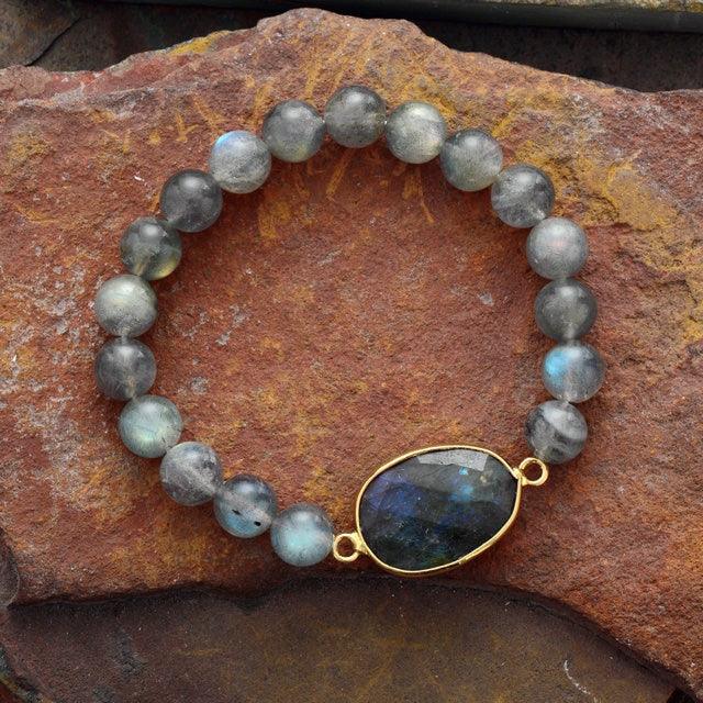 Labradorite Charm & Beads Stretchy Bracelet - Womens Bracelets Crystal Bracelet - Allora Jade