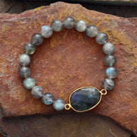 Labradorite Charm & Beads Stretchy Bracelet - Womens Bracelets Crystal Bracelet - Allora Jade