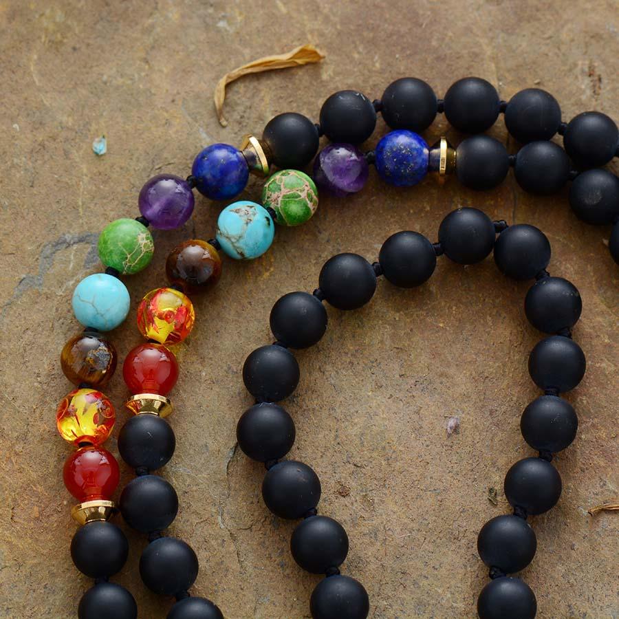 'Chakras' Black Onyx 108 Mala Beads Necklace - Womens Necklaces Crystal Necklace - Allora Jade