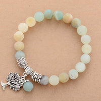 Amazonite Stretchy Bracelet w/ Tree of Life Charm - Womens Bracelets Crystal Bracelet - Allora Jade