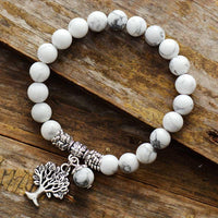 White Howlite Stretchy Bracelet w/ Tree of Life Charm - Womens Bracelets Crystal Bracelet - Allora Jade