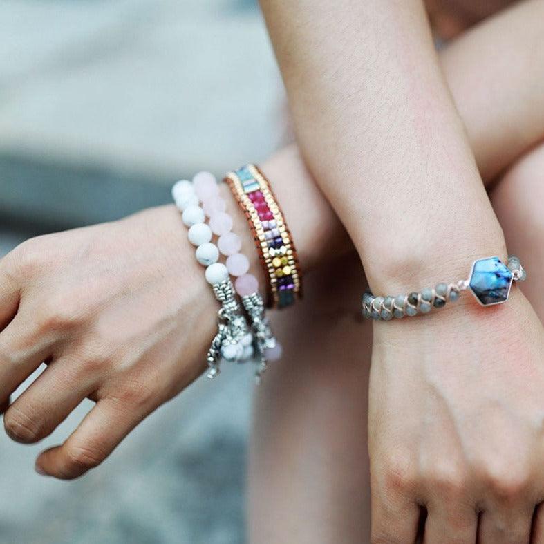 Amazonite Stretchy Bracelet w/ Tree of Life Charm - Womens Bracelets Crystal Bracelet - Allora Jade