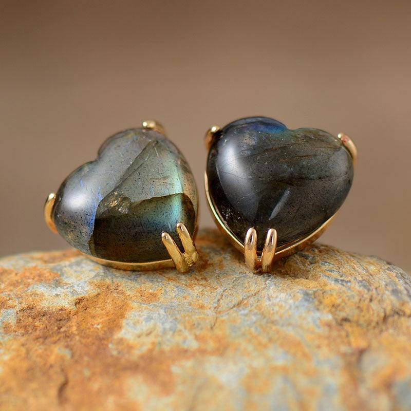 'Hearts' Labradorite Stud Earrings - Womens Earrings Crystal Earrings - Allora Jade