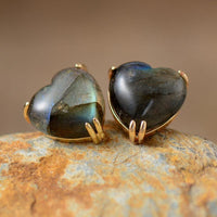 'Hearts' Labradorite Stud Earrings - Womens Earrings Crystal Earrings - Allora Jade