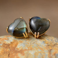 'Hearts' Labradorite Stud Earrings - Womens Earrings Crystal Earrings - Allora Jade