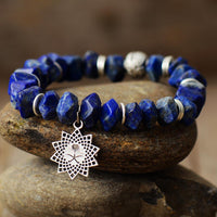 Lapis Lazuli Stretchy Bracelet w/ Sunburst Charm - Womens Bracelets Crystal Bracelet - Allora Jade