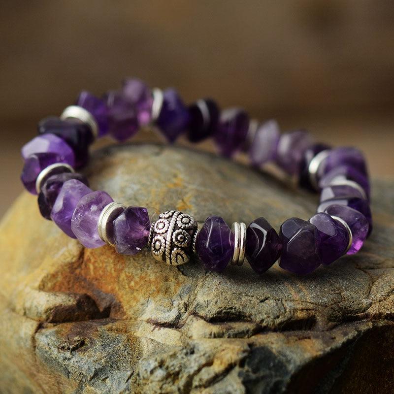 Amethyst Stretchy Bracelet with Sunburst Charm - Womens Bracelets Crystal Bracelet - Allora Jade