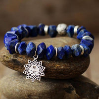 Lapis Lazuli Stretchy Bracelet w/ Sunburst Charm - Womens Bracelets Crystal Bracelet - Allora Jade