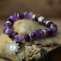 Amethyst Stretchy Bracelet with Sunburst Charm - Womens Bracelets Crystal Bracelet - Allora Jade