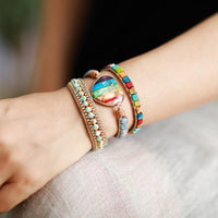 Agate & Jasper Heart Charm Wrap Bracelet - Womens Bracelets Crystal Bracelet - Allora Jade