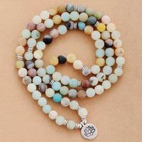 'Lotus Charm' & Amazonite Beads Necklace - Womens Necklaces Crystal Necklace - Allora Jade