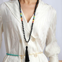 'Chakras' Black Onyx 108 Mala Beads Necklace - Womens Necklaces Crystal Necklace - Allora Jade