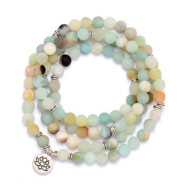 'Lotus Charm' & Amazonite Beads Necklace - Womens Necklaces Crystal Necklace - Allora Jade