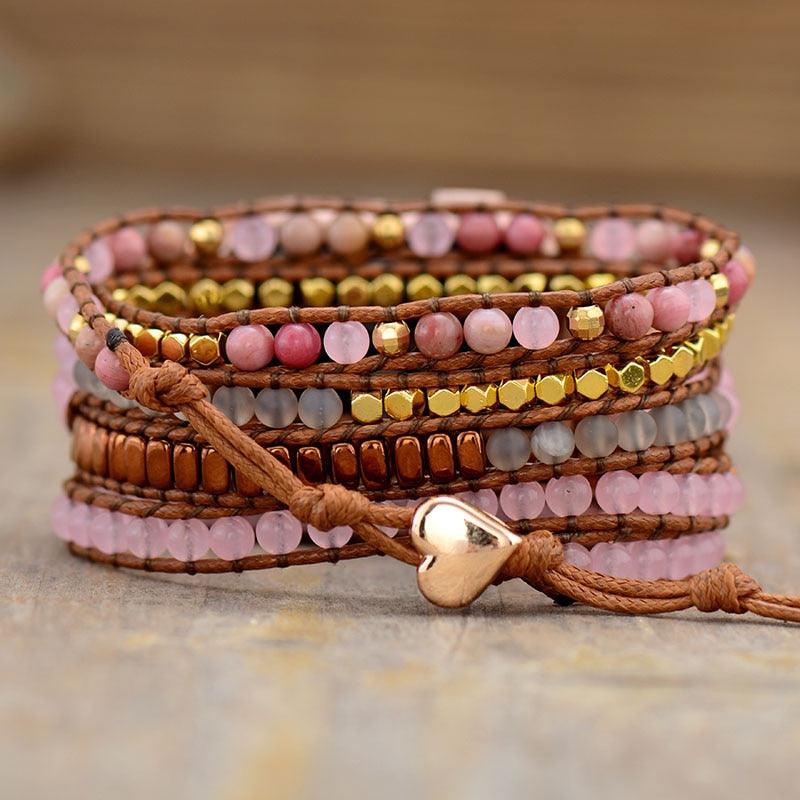 Rose Quartz & Rhodonite Apple Watch Band - Womens Crystal Watch Bands - Allora Jade