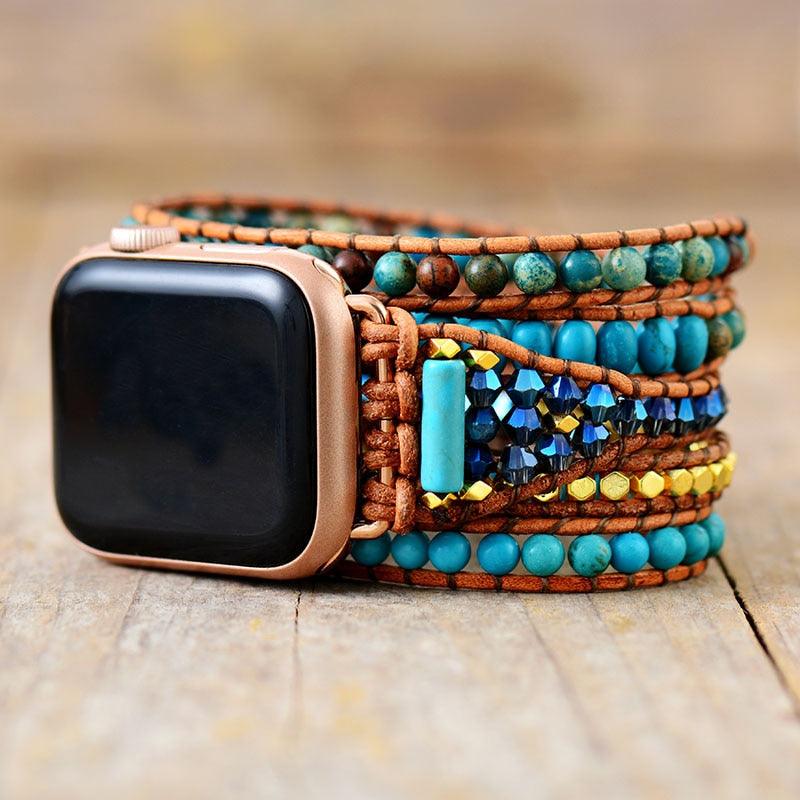 Turquoise & Jasper Beads Apple Watch Band - Womens Crystal Watch Bands - Allora Jade