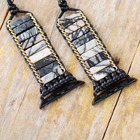 Black White Jasper Apple Watch Band - Womens Crystal Watch Bands - Allora Jade