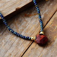 'Dhala' Seed Beads & Red Jasper Pendant Necklace - Womens Necklaces Crystal Necklace - Allora Jade