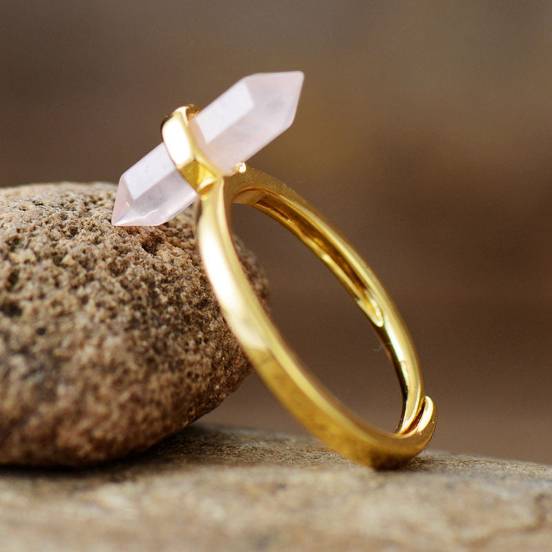 Natural rose store quartz ring