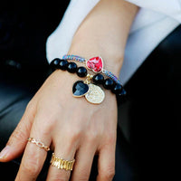 Black Onyx Heart Charm & Beads Stretchy Bracelet - Womens Bracelets Crystal Bracelet - Allora Jade