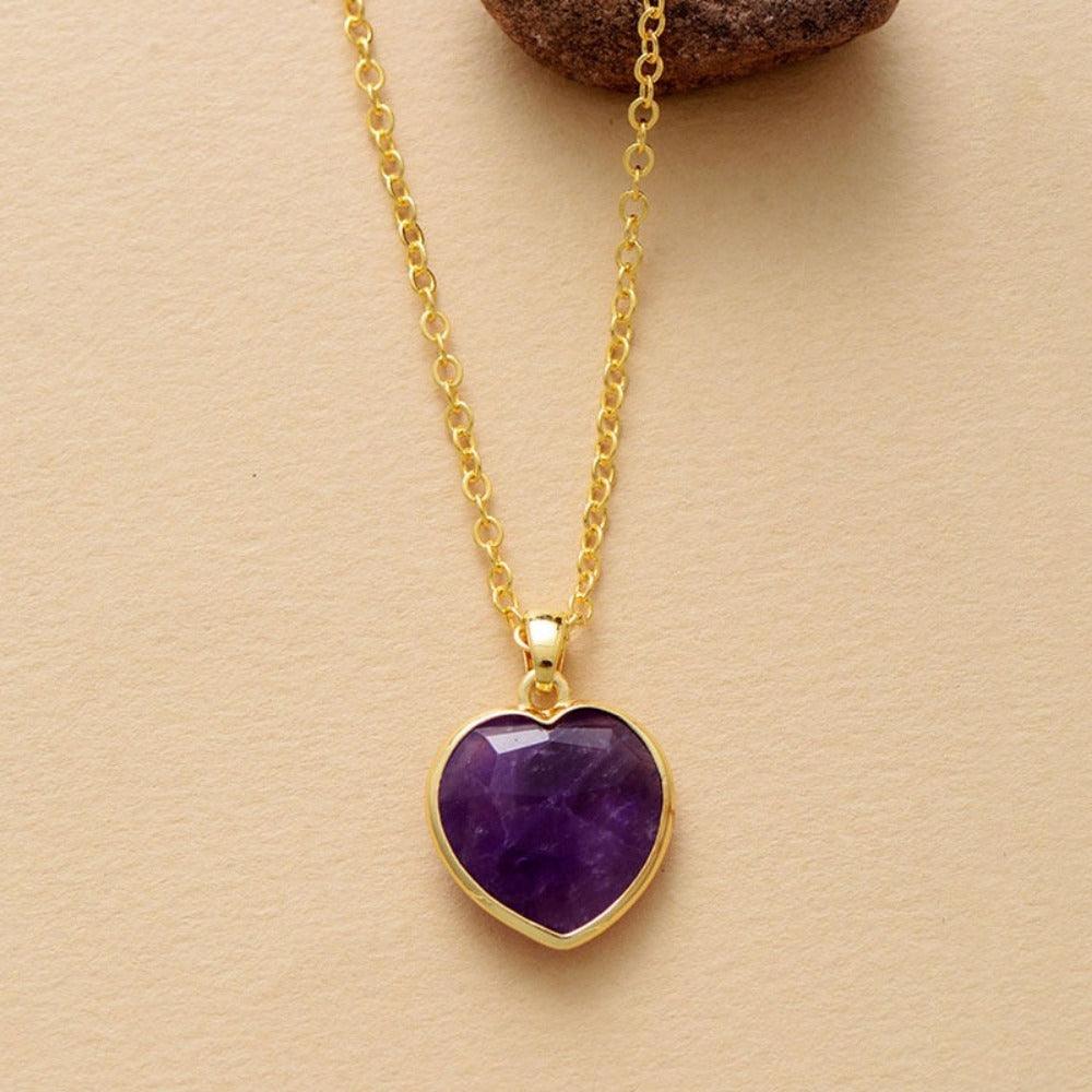 Amethyst Heart Pendant Necklace Calming Crystal Jewellery