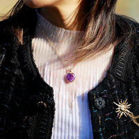 Model wearing Amethyst heart pendant necklace - ALLORA JADE
