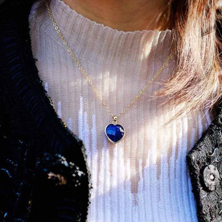 'Lapis Lazuli' Heart Pendant Necklace - Womens Necklaces Crystal Necklace - Allora Jade