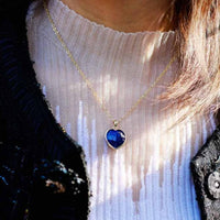 Model wearing Lapis Lazuli heart pendant necklace - ALLORA JADE