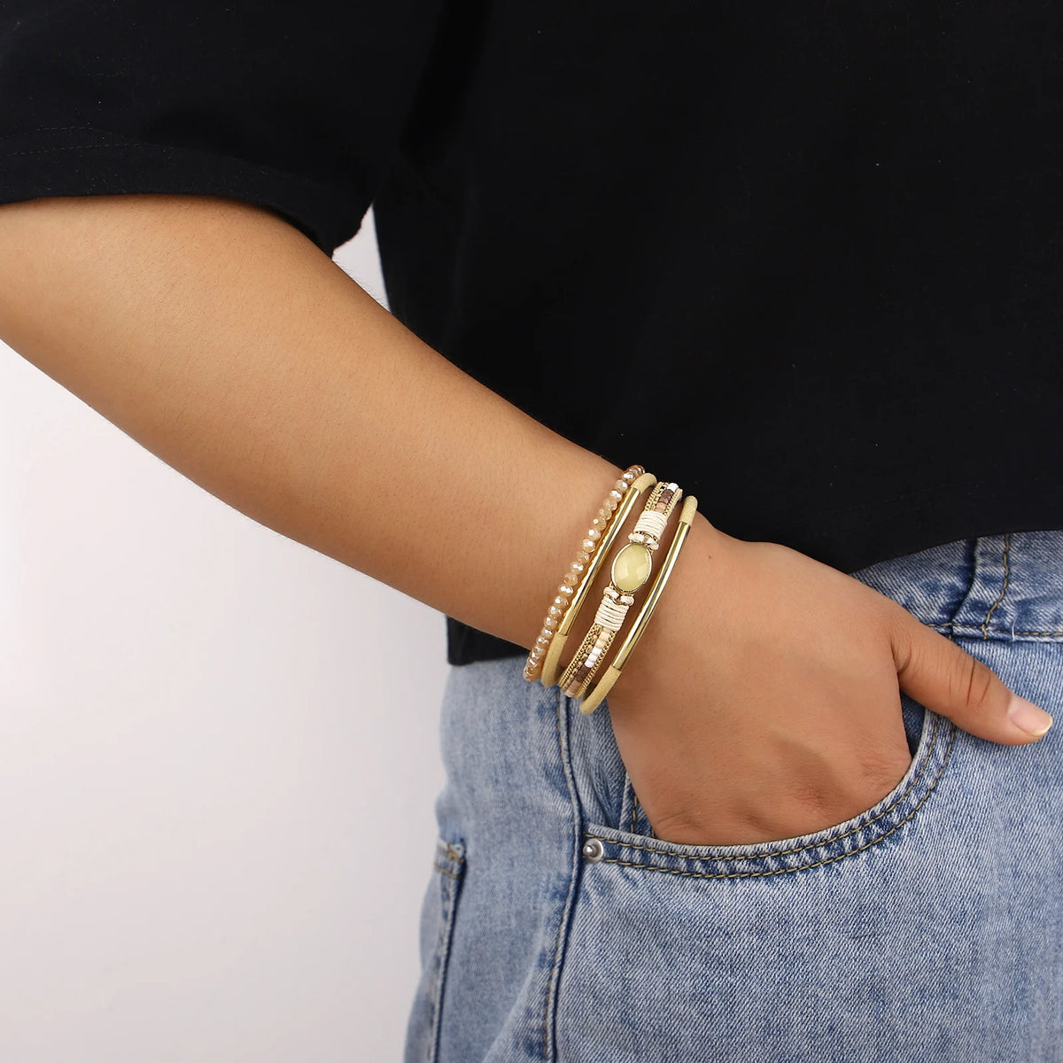 'Bijou' Charm and Beads Cuff Bracelet - gold - Allora Jade