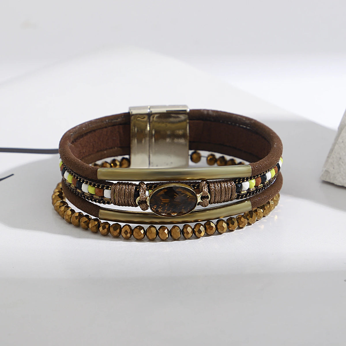 'Bijou' Charm and Beads Cuff Bracelet - brown - Allora Jade