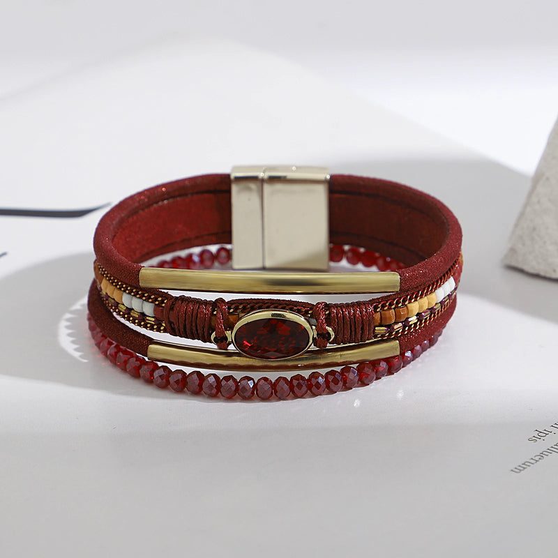 'Bijou' Charm and Beads Cuff Bracelet - red - Allora Jade