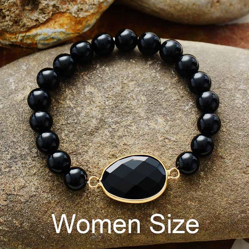 Black Onyx Charm & Beads Stretchy Bracelet - Womens Bracelets Crystal Bracelet - Allora Jade