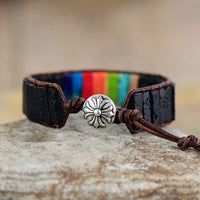 7 Chakras Lava Stone and Jasper Beads Cuff Bracelet | ALLORA JADE