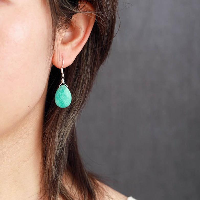'Nandhu' Amazonite Drop Earrings - Allora Jade