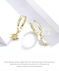 'Moon and Star' CZ & Sterling Silver Dangle Earrings - Sterling Silver Earrings - Allora Jade