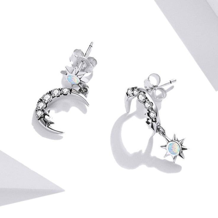'Stars and Moons' CZ and Sterling Silver Earrings - Allora Jade