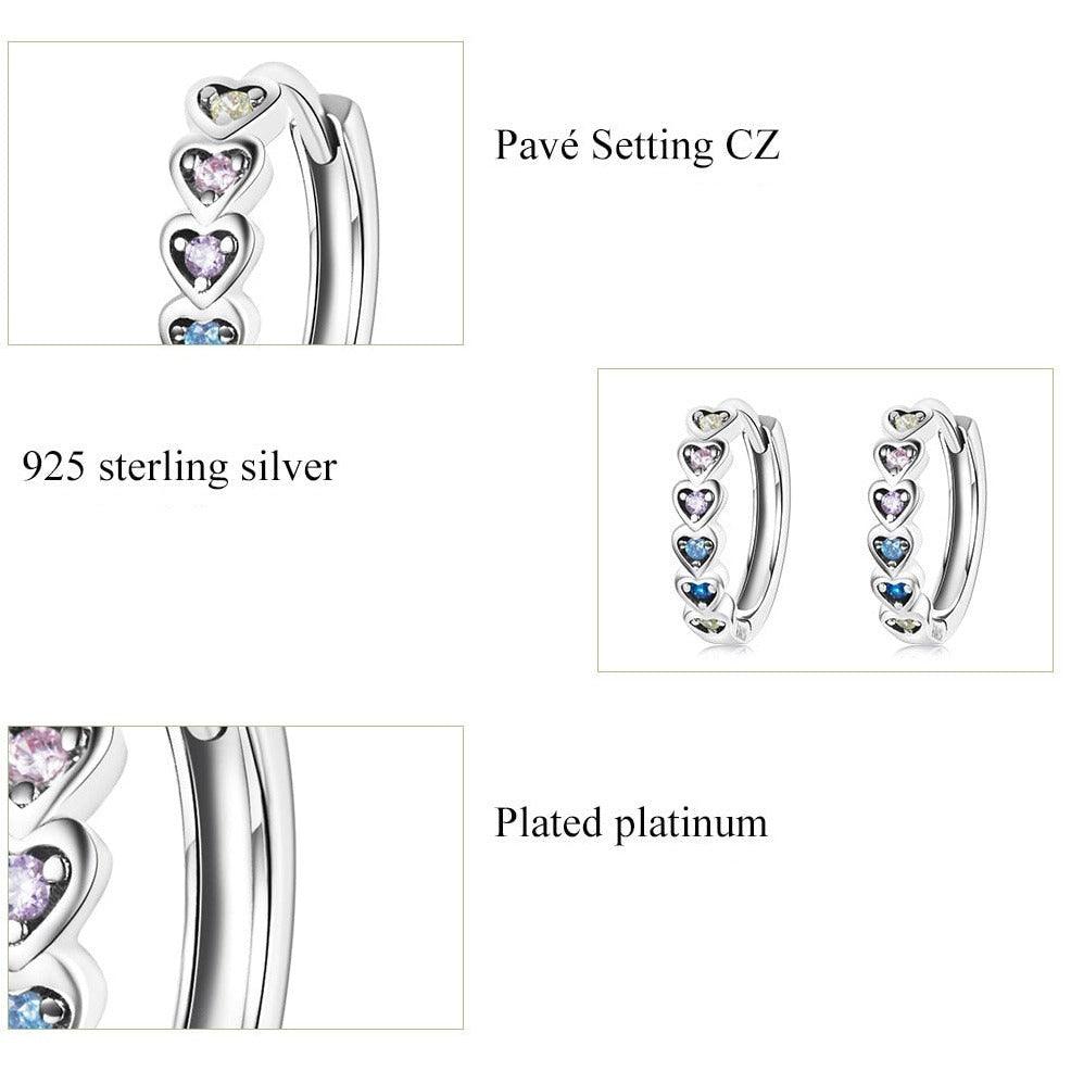 'Hearts' CZ and Sterling Silver Hoop Earrings - Sterling Silver Earrings - Allora Jade