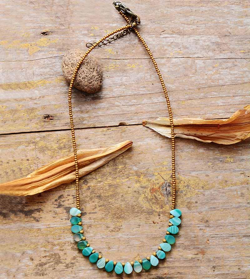 'Kaya' Aqua Onyx and Seed Beads Necklace - Womens Necklaces Crystal Necklace - Allora Jade
