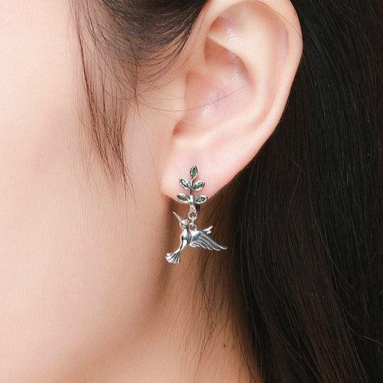 'Hummingbirds' CZ & Sterling Silver Drop Earrings - Sterling Silver Earrings - Allora Jade