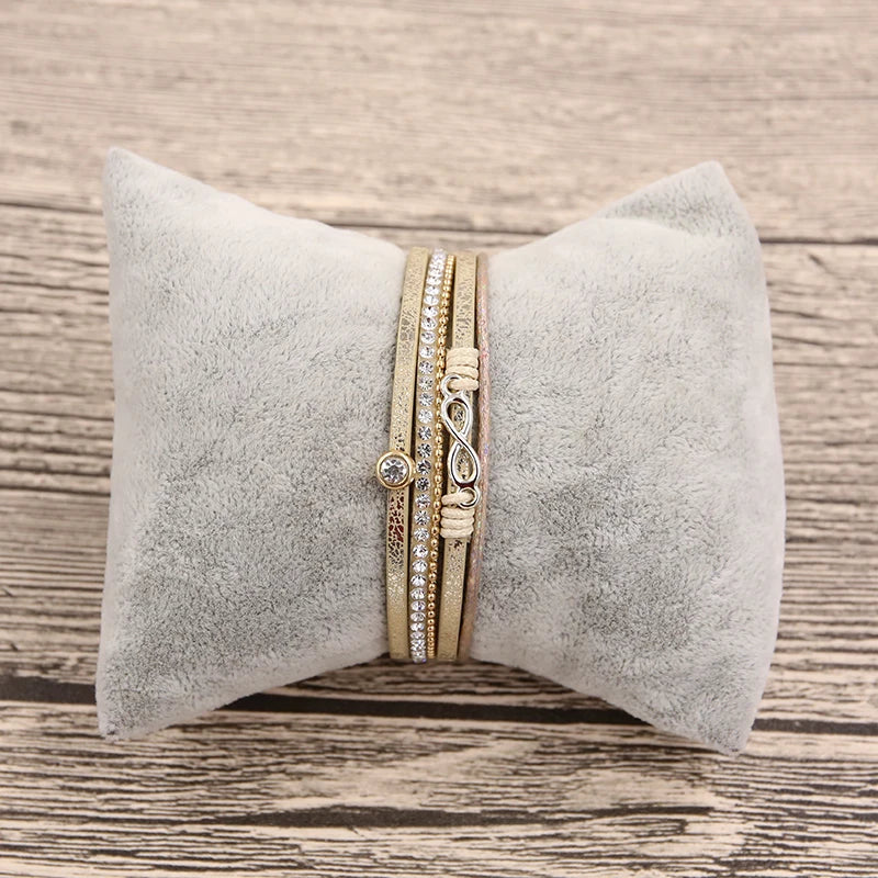 'Infinity' Charm and Rhinestones Cuff Bracelet - gold - Allora Jade