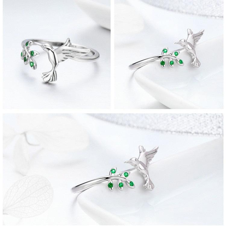 'Hummingbird' CZ and Sterling Silver Ring - Sterling Silver Rings - Allora Jade