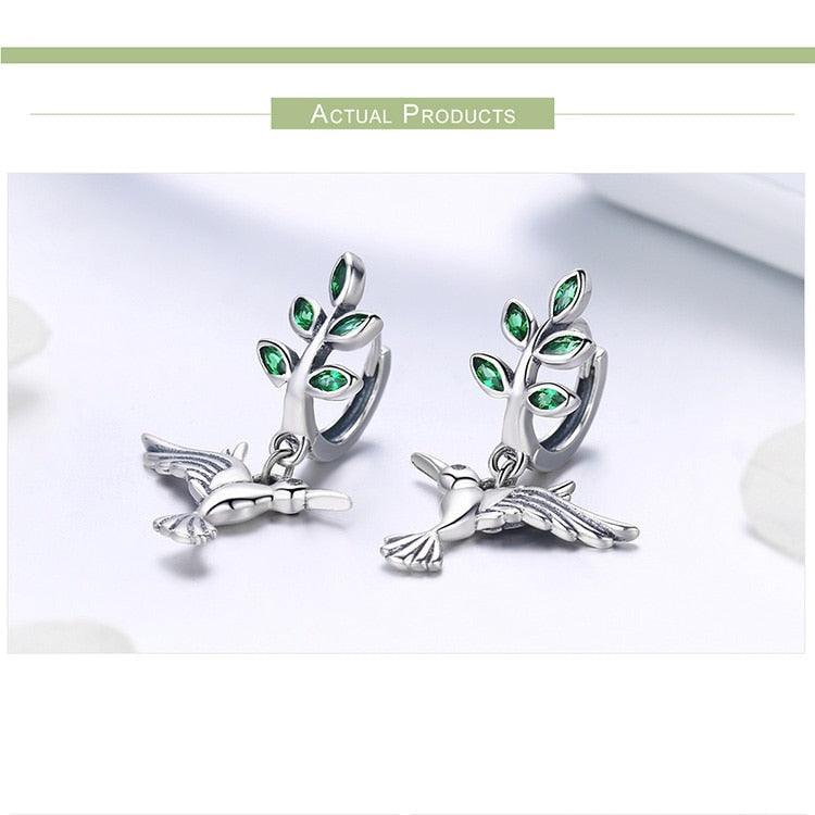 'Hummingbirds' CZ & Sterling Silver Drop Earrings - Sterling Silver Earrings - Allora Jade